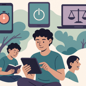 Teenager managing healthy relationship with technology and devices, balancing digital activities with offline pursuits for mental wellness