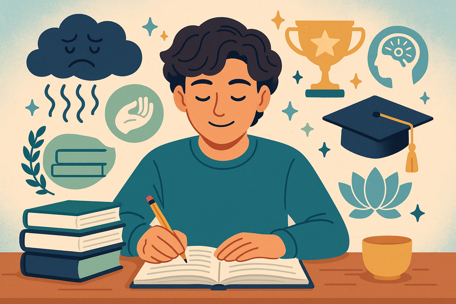 Student successfully balancing academic achievement with anxiety management strategies in supportive learning environment including 504 accommodations for anxiety